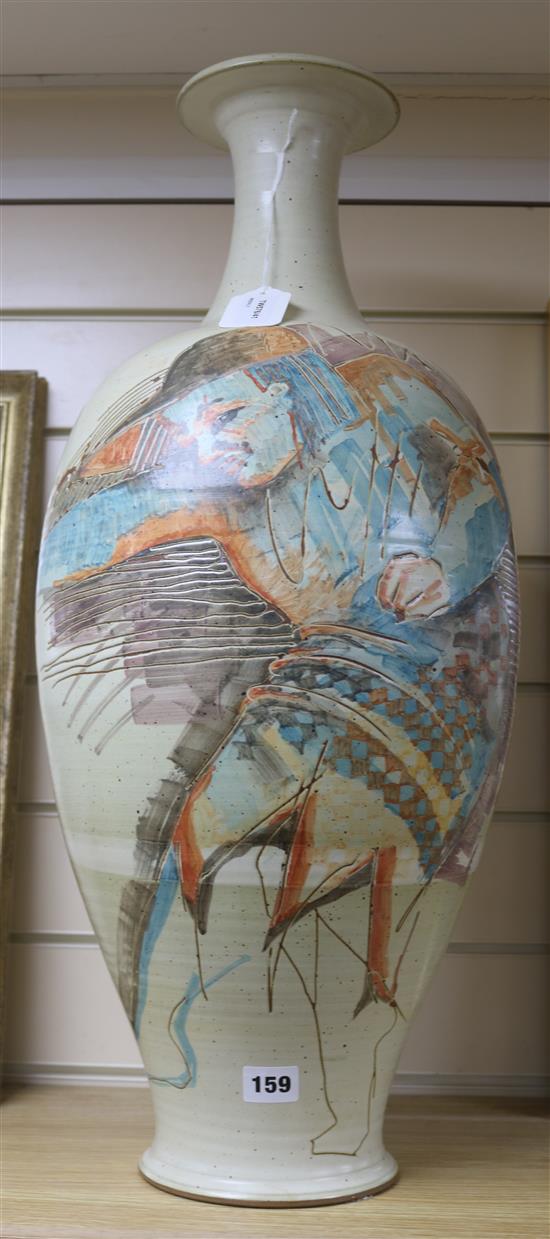 Barbara and Michael Hawkins, Port Isaac, a large cream ground pottery vase height 68cm